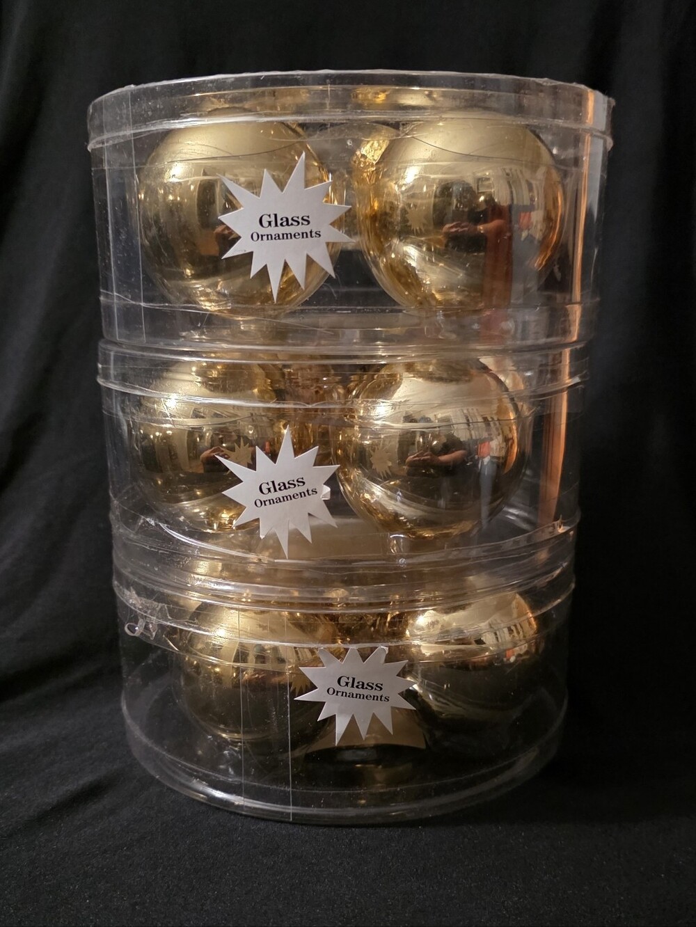Deluxe Imports Gold Glass Christmas Ornaments 57mm Set of 12 New Sealed